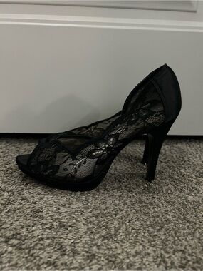 Coach and Four Black Lace Peep-Toe Stiletto Heels